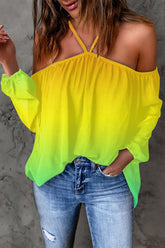 Lässiger Patchwork-T-Shirt mit rückenfreiem Neckholder-Print (15 Farben)
